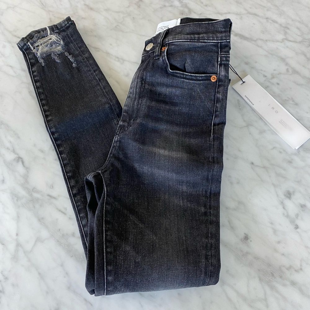 IRO PARIS Vlade Black Washed Skinny High Rise Waisted Jeans Size 24 NEW AL720